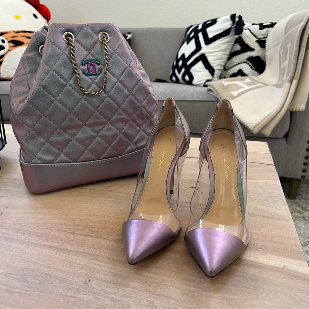 GIANVITO ROSSI iridescent purple PVC Plexi pigalle pump, Size 38